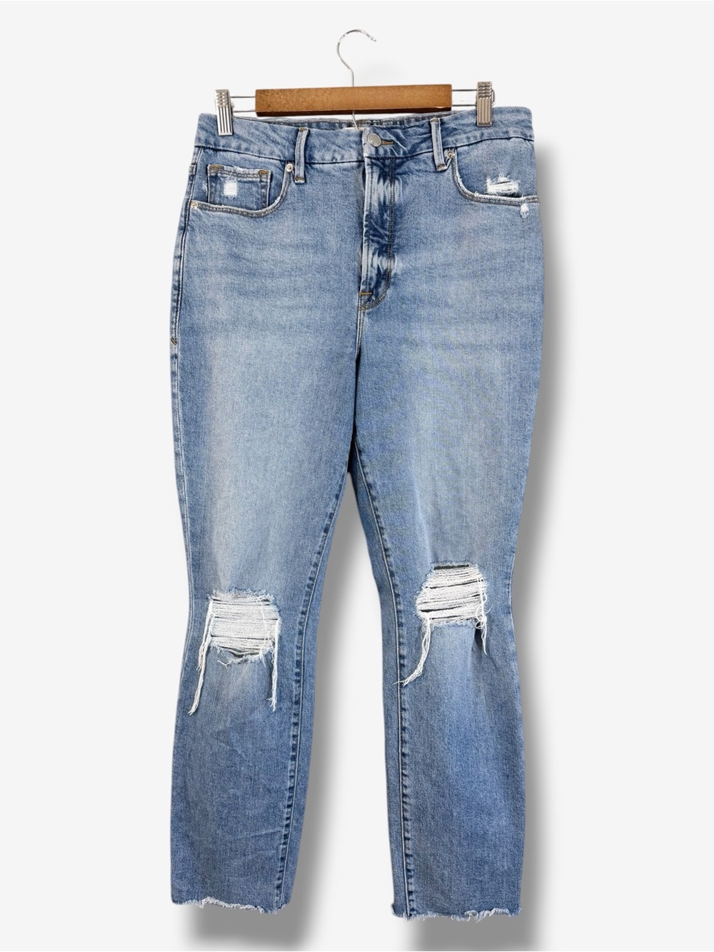 Good American Good Classic Jeans 10/30 High Waist Distressed Raw Hem Stretch